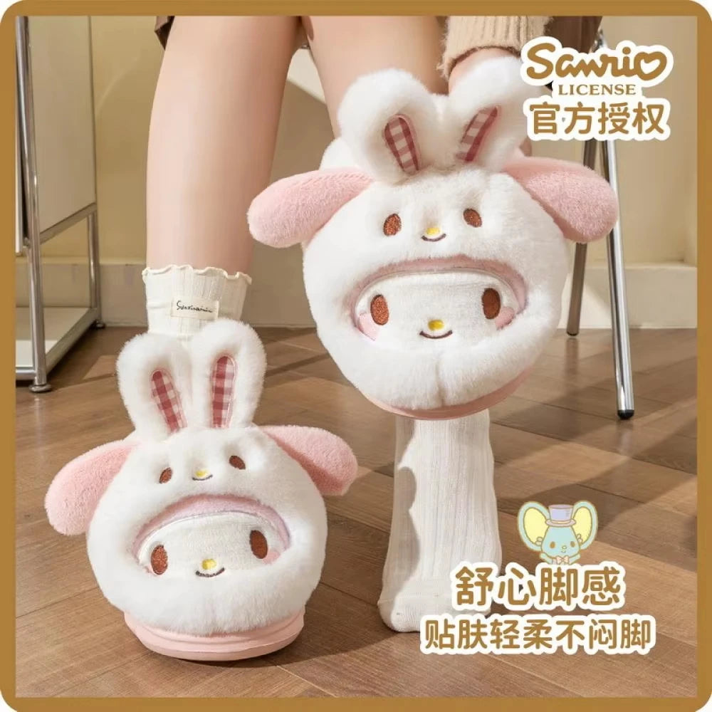 Cartoon Women's Plush Slippers Warm New Cinnamoroll Pompompurin Kuromi Sanrioed Anime Hello Kitty Winter Thicken Home Slippers