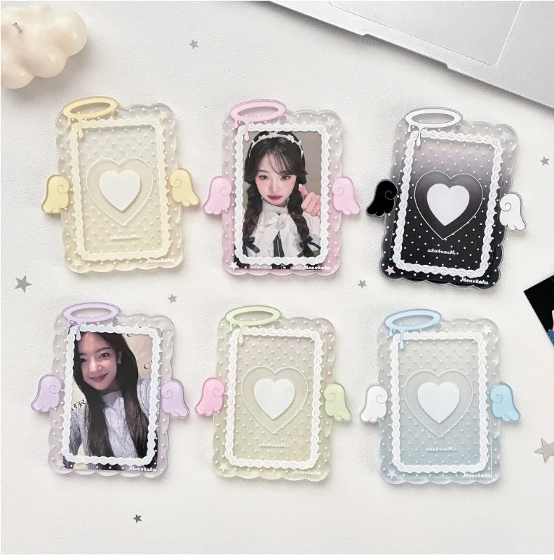 Hot Fashion Love Wings Acrylic 3in Card Holder Girl Crossbody Bag Pendant Keychain Decoration Kpop Idol Photo Storage Card Clip