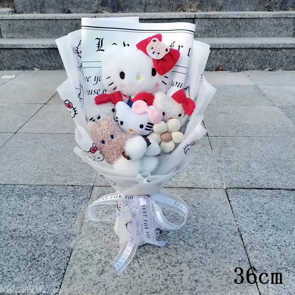 Hello Kitty Cartoon Plush Bouquet  Anime Rose Flowers Doll Home Wedding Decoration Christmas Valentine's Day Gift
