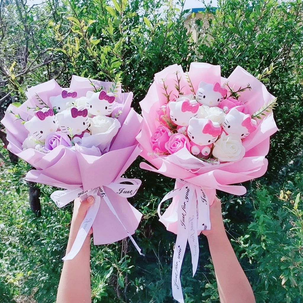 Hello Kitty Cartoon Plush Bouquet  Anime Rose Flowers Doll Home Wedding Decoration Christmas Valentine's Day Gift