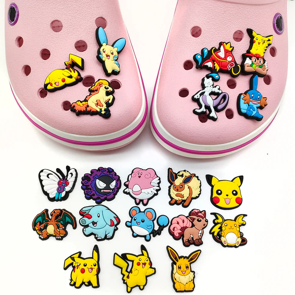 Anime Cartoon Pikachu Psyduck Squirtle Sandals Accessories 10/20/27Pcs Pokemon Clogs Sandals Decor Buckle Girls Birthday Gifts