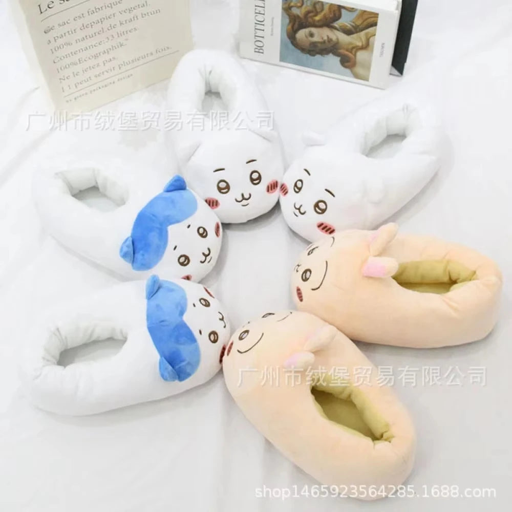 Anime Chiikawa Hachiware Women Plush Slippers Kawaii Usagi Cartoon Couple Comfort Home Warm Cute Girl Cotton Slippers Gifts