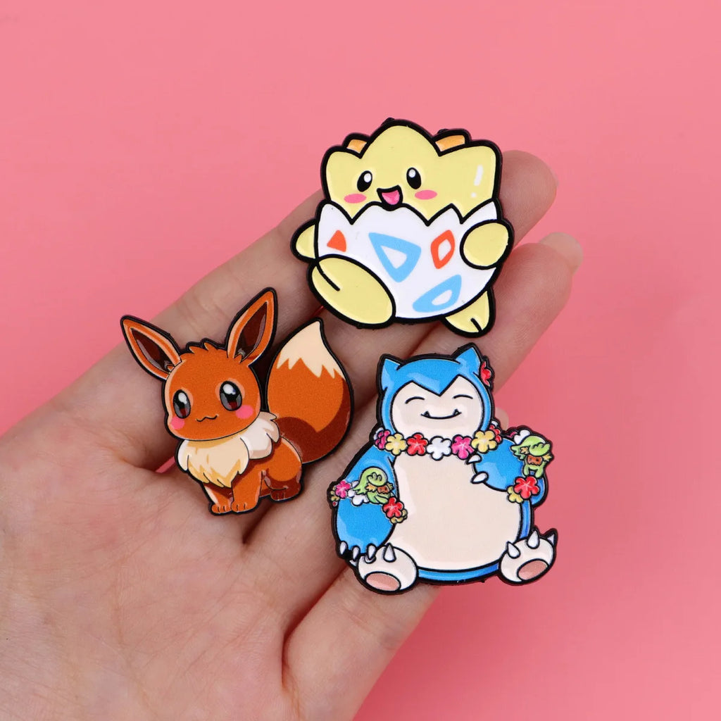 Random 7Pcs Anime Pokemon Monsters Enamel Pins Creative Elf Pikachu Psyduck Bulbasaur Squirtle Brooch Lapel Badge Cosplay Gift