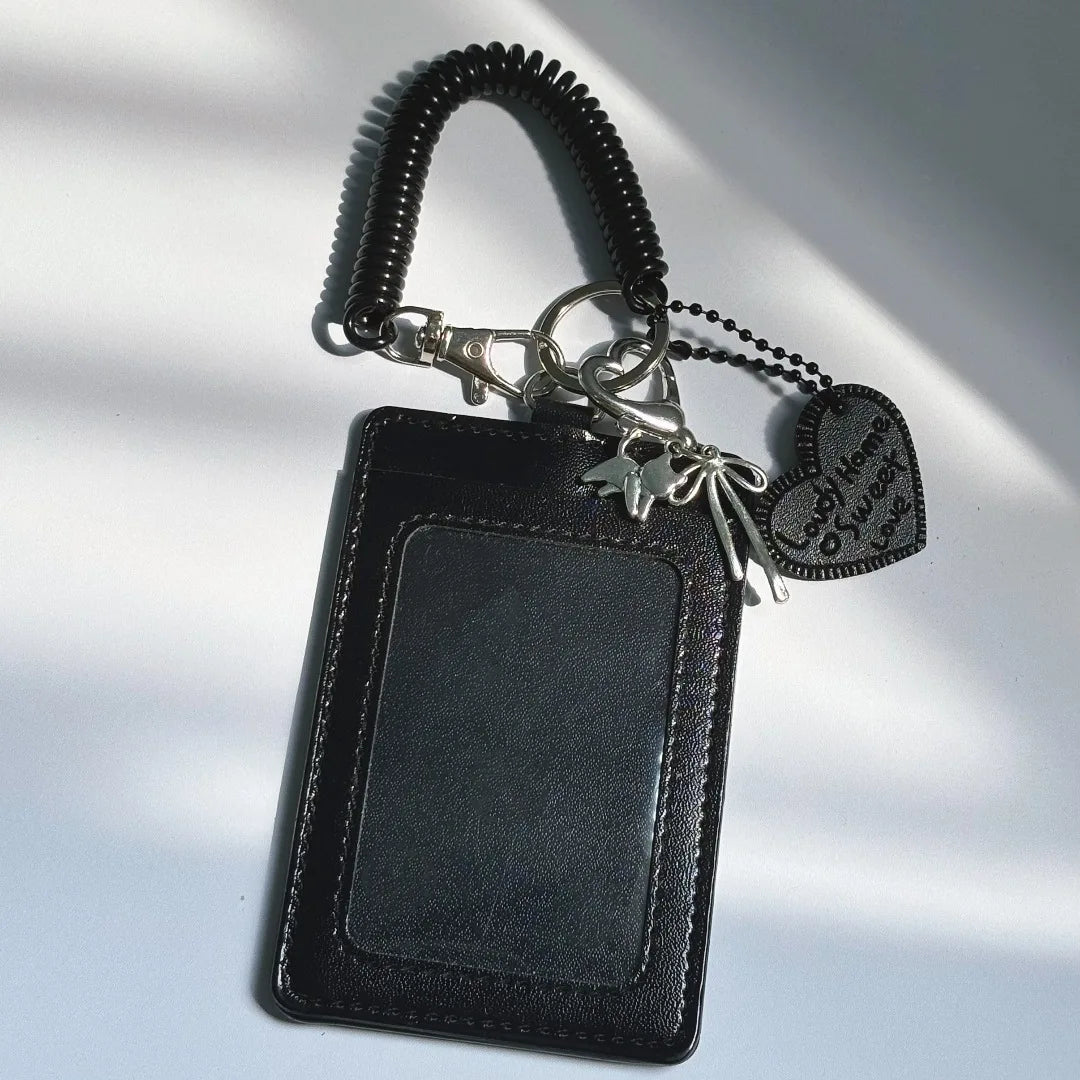 New Pu Black card holder album storage Key ring pendant Korean Kpop Card Sleeve with Protective Film Idol Photo Game Card Cover