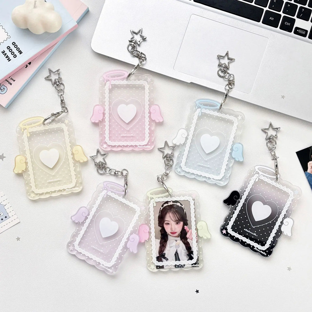 Hot Fashion Love Wings Acrylic 3in Card Holder Girl Crossbody Bag Pendant Keychain Decoration Kpop Idol Photo Storage Card Clip