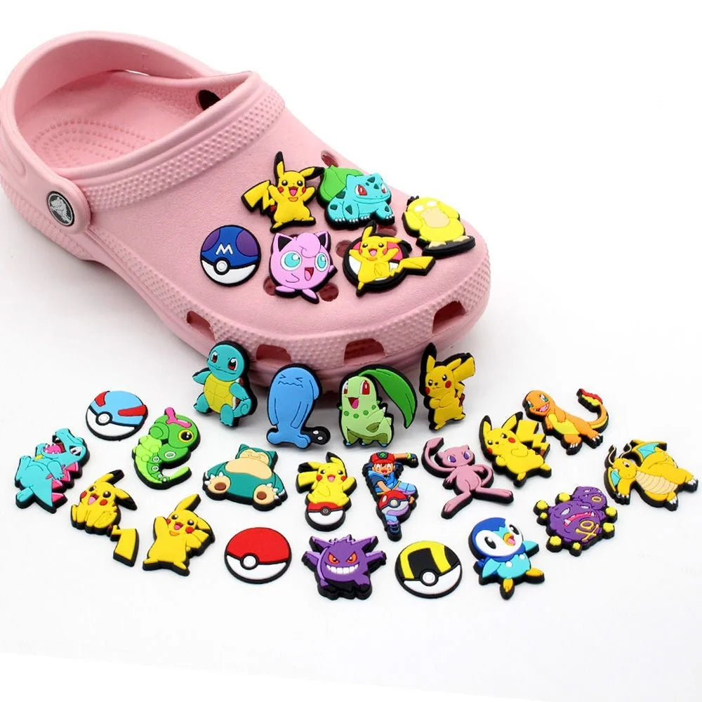 Anime Cartoon Pikachu Psyduck Squirtle Sandals Accessories 10/20/27Pcs Pokemon Clogs Sandals Decor Buckle Girls Birthday Gifts