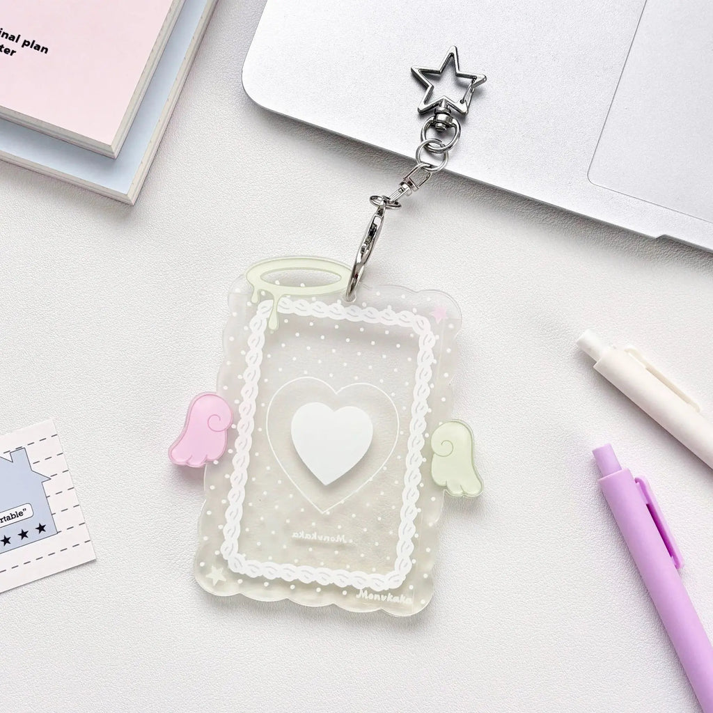 Hot Fashion Love Wings Acrylic 3in Card Holder Girl Crossbody Bag Pendant Keychain Decoration Kpop Idol Photo Storage Card Clip