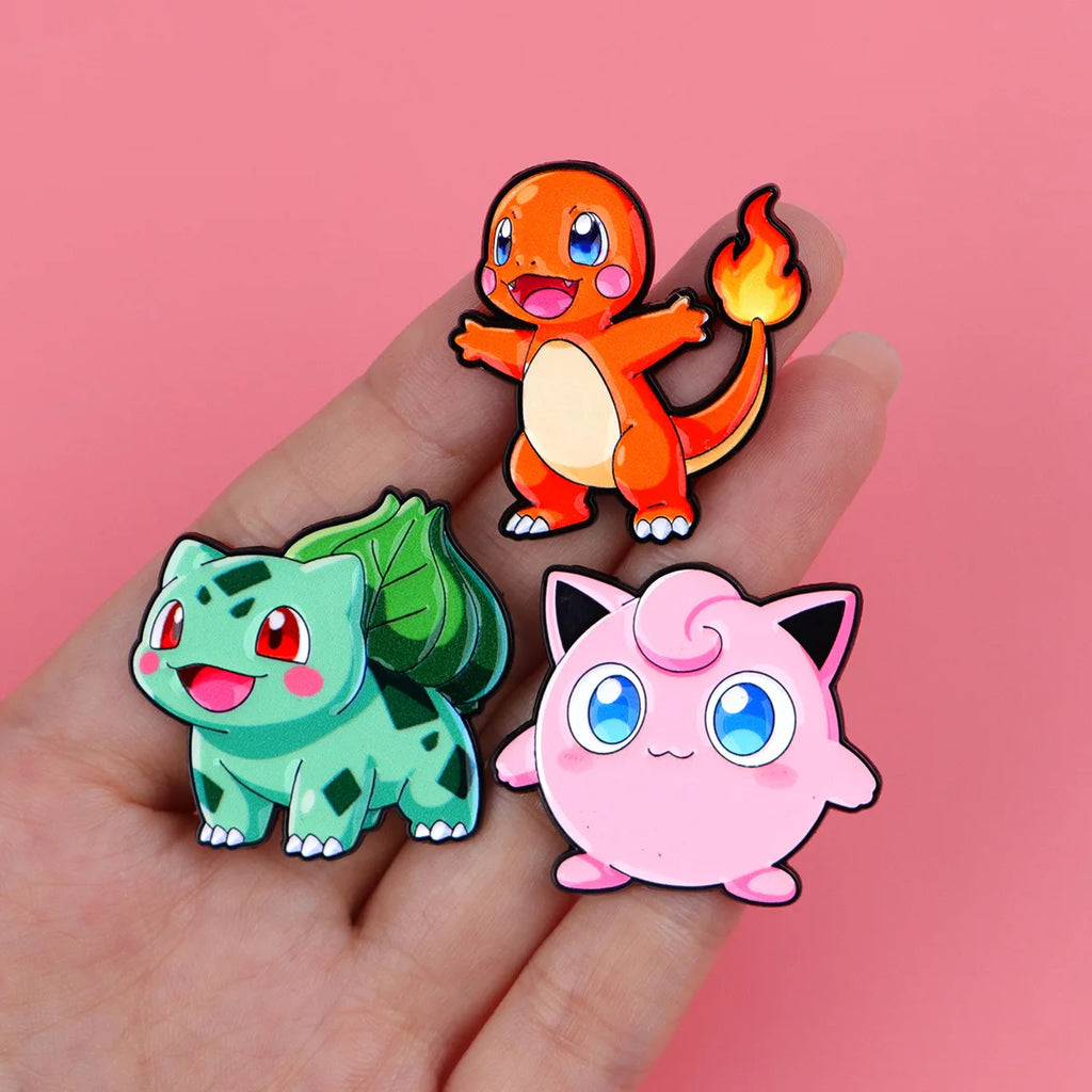 Random 7Pcs Anime Pokemon Monsters Enamel Pins Creative Elf Pikachu Psyduck Bulbasaur Squirtle Brooch Lapel Badge Cosplay Gift
