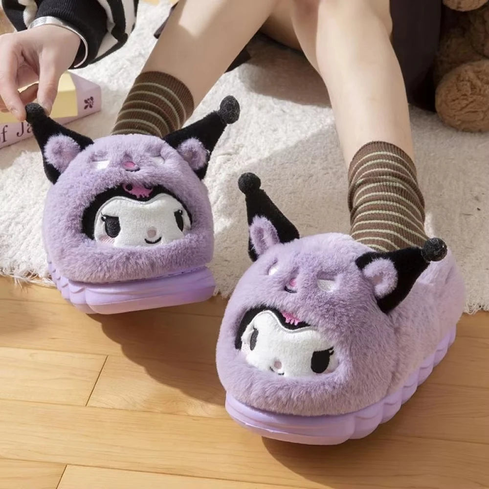 Anime Winter Plush Slippers Kuromi Hello Kitty Cinnamoroll Sanrioed Kawaii Cartoon Cute Indoor Thicken Warm Home Slippers