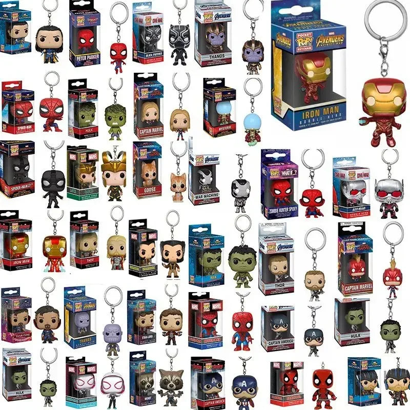 FUNKO POP The Avengers Marvels Iron Man Rocket Spider-man Hulk Loki Thor Captain America Panther Pocket Keychain Model Toys Gift