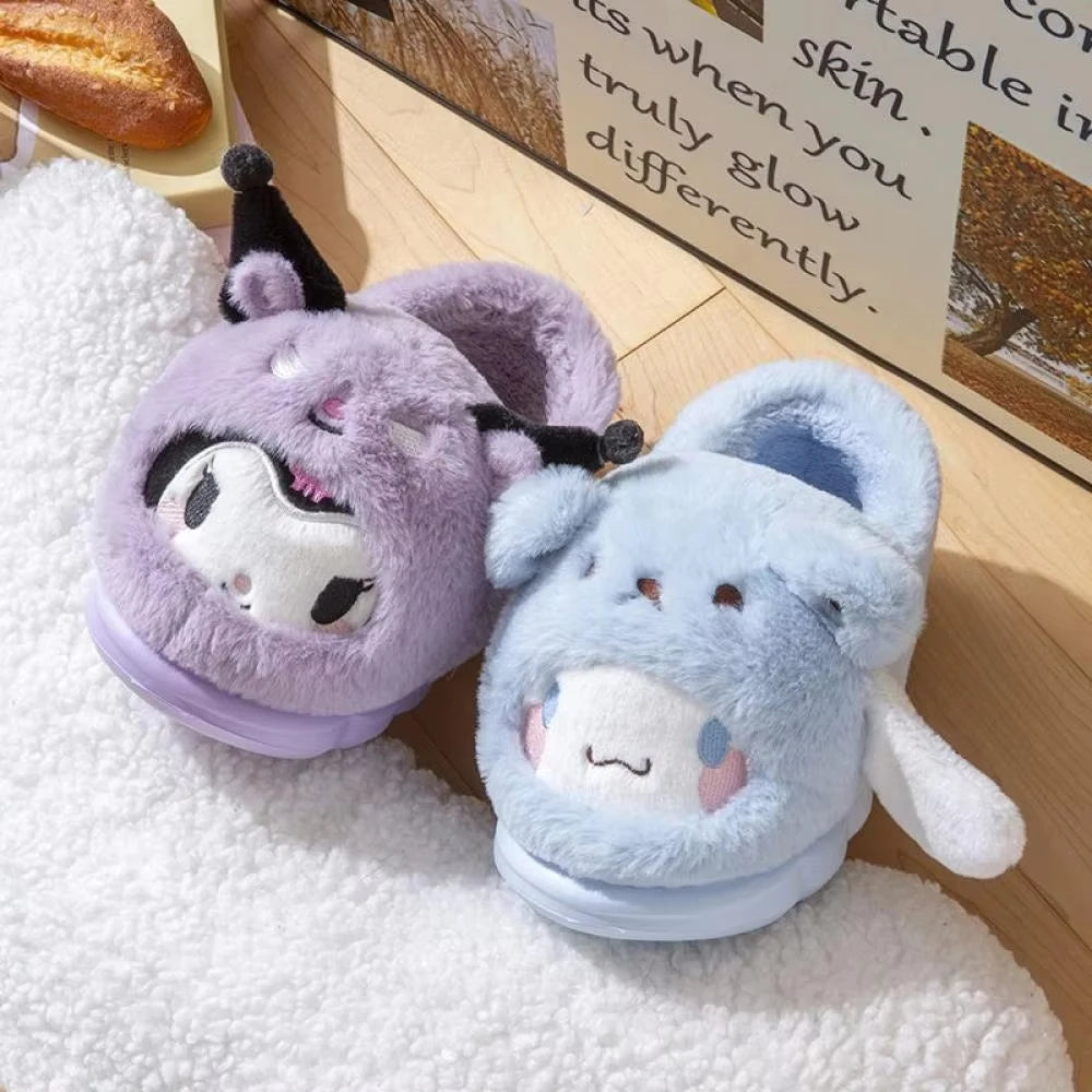 Anime Winter Plush Slippers Kuromi Hello Kitty Cinnamoroll Sanrioed Kawaii Cartoon Cute Indoor Thicken Warm Home Slippers